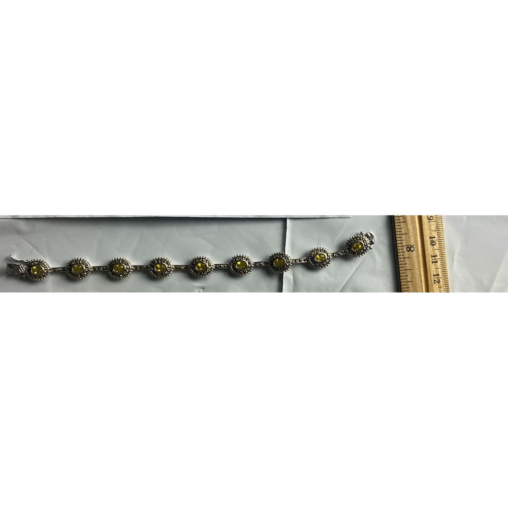 Womens Tennis Bracelet‎ Oval Cut Yellow Gemstones Silver Tone Clasp Closure